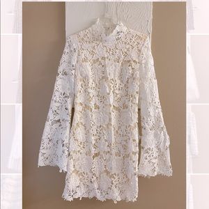 White Lace Long Sleeve Shift Dress